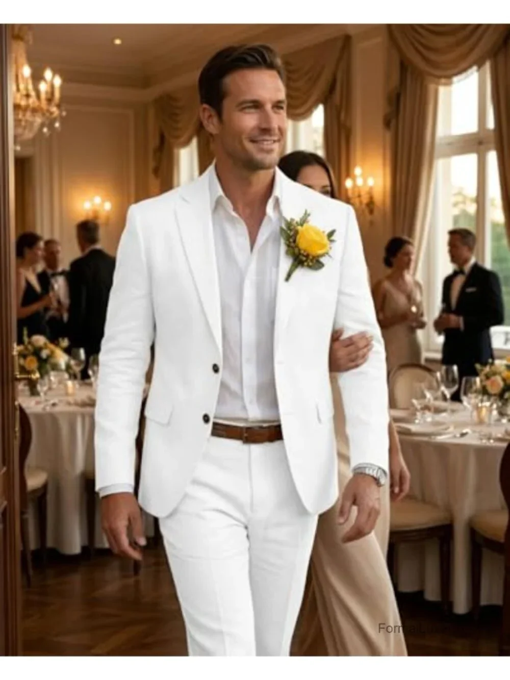 Men's Slim Fit Linen 2 Piece Suit Blazer & Pants Set